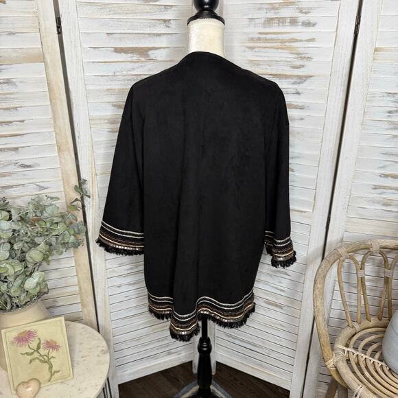 ZARA Women's L Combination Faux Suede Embroidered Jacket Boho Western Black - Picture 5 of 16